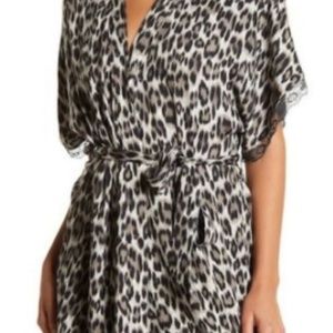 NWT Animal Print Short Robe Kimono with Lace Trim